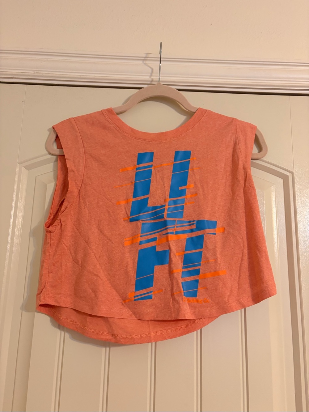 Bella Canvas Coral Muscle Tee with Blue and Orange Graphic